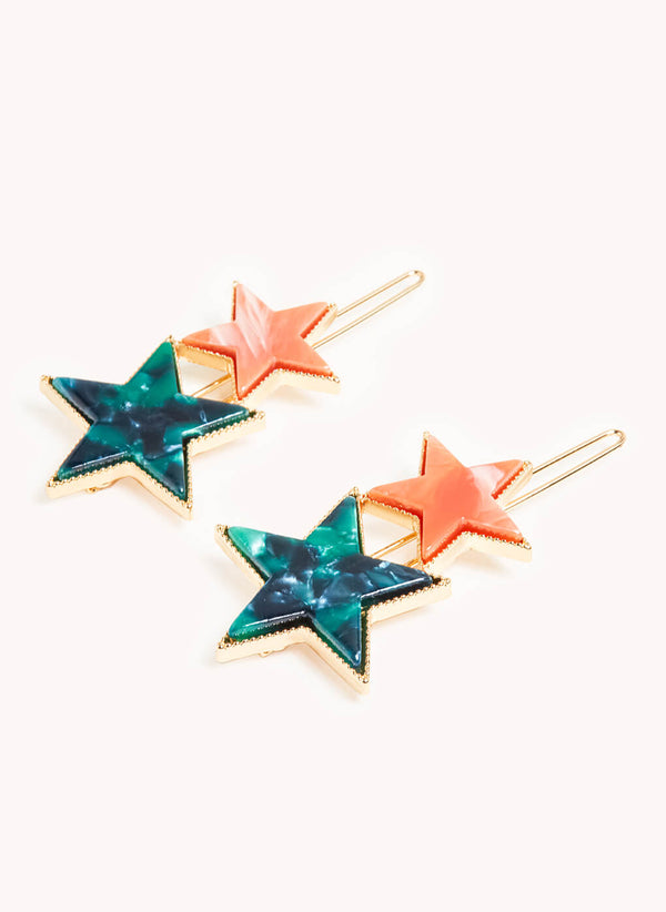 Marbelized Star Duo Clip - Colors: Green Emerald Night & Peach Travertino